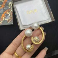 Dior Women Tribales Earrings Gold-Finish Metal with White Resin Pearls (1)