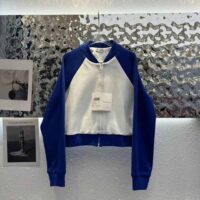 Dior Women Vibe Bomber Jacket Fluorescent Blue and White Technical Cashmere Jacquard (1)