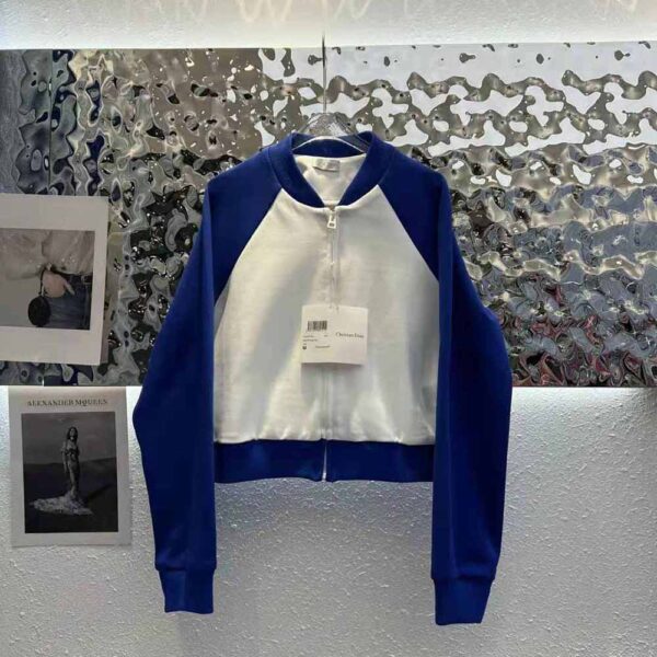 Dior Women Vibe Bomber Jacket Fluorescent Blue and White Technical Cashmere Jacquard (3)