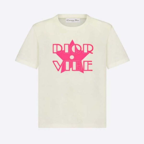 Dior Women Vibe T-shirt Ecru and Fluorescent Pink Cotton and Linen Jersey (1)