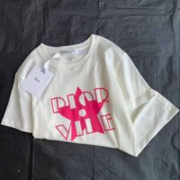 Dior Women Vibe T-shirt Ecru and Fluorescent Pink Cotton and Linen Jersey (1)