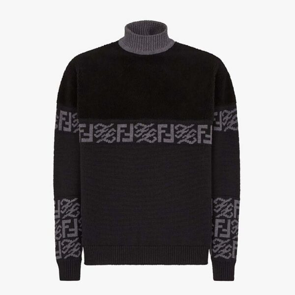 Fendi Men Black wool Sweater with High Collar and Long Sleeves (1)