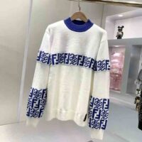 Fendi Men White wool Sweater with High Collar and Long Sleeves (1)