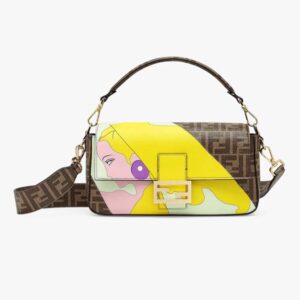 Fendi Women Baguette FF Glazed Fabric Bag with Inlay