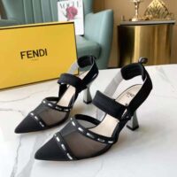 Fendi Women Colibri Black Mesh High-Heel Slingbacks with Metal Stitches (1)