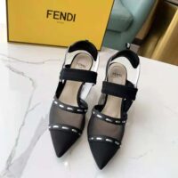 Fendi Women Colibri Black Mesh High-Heel Slingbacks with Metal Stitches (1)