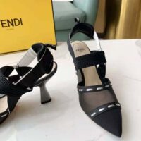 Fendi Women Colibri Black Mesh High-Heel Slingbacks with Metal Stitches (1)