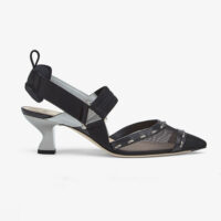 Fendi Women Colibri Black Mesh Medium-Heel Slingbacks with Metal Stitches (1)