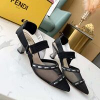 Fendi Women Colibri Black Mesh Medium-Heel Slingbacks with Metal Stitches (1)