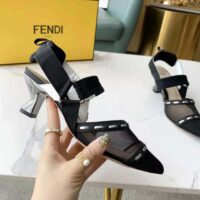 Fendi Women Colibri Black Mesh Medium-Heel Slingbacks with Metal Stitches (1)