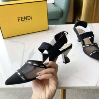 Fendi Women Colibri Black Mesh Medium-Heel Slingbacks with Metal Stitches (1)