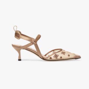 Fendi Women Colibri Lite Beige Mesh and FF Karligraphy Medium-Heel Slingbacks