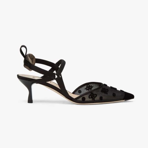 Fendi Women Colibri Lite Black mesh and FF Karligraphy Medium-Heel Slingbacks (1)