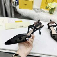 Fendi Women Colibri Lite Black mesh and FF Karligraphy Medium-Heel Slingbacks (1)