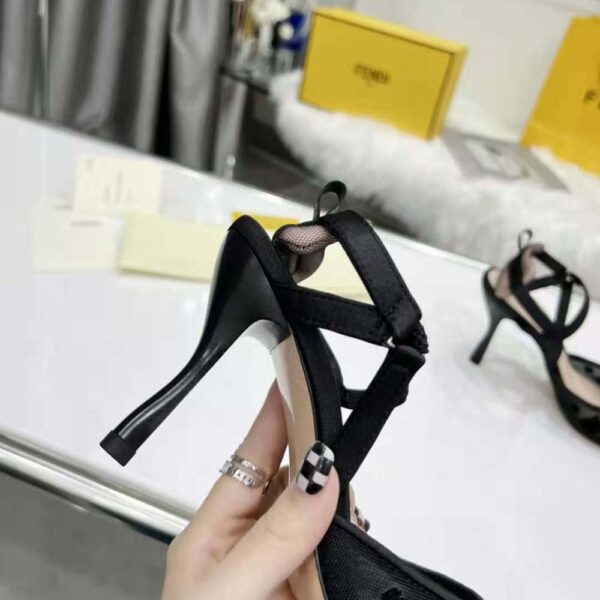 Fendi Women Colibri Lite High-Heeled Black Mesh and FF Karligraphy Slingbacks (10)