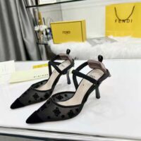 Fendi Women Colibri Lite High-Heeled Black Mesh and FF Karligraphy Slingbacks (1)