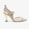 Fendi Women Colibri Pink Mesh High-Heel Slingbacks with Metal Stitches