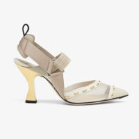 Fendi Women Colibri Pink Mesh High-Heel Slingbacks with Metal Stitches