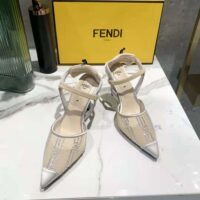 Fendi Women Colibri Pink Mesh High-Heeled Slingbacks with Rhinestone Embroidery (1)