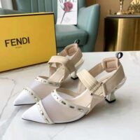 Fendi Women Colibri Pink Mesh Medium-Heel Slingbacks with Metal Stitches (1)