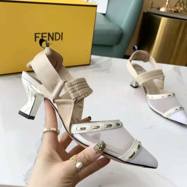 Fendi Women Colibri Pink Mesh Medium-Heel Slingbacks with Metal Stitches (5)