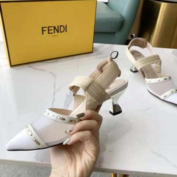 Fendi Women Colibri Pink Mesh Medium-Heel Slingbacks with Metal Stitches (6)