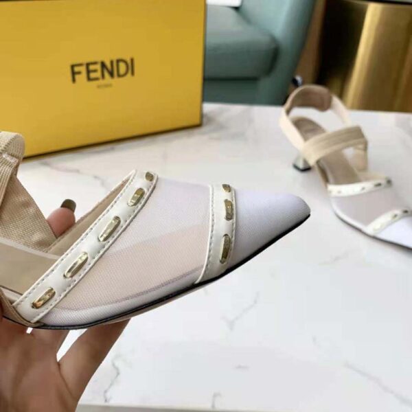 Fendi Women Colibri Pink Mesh Medium-Heel Slingbacks with Metal Stitches (8)