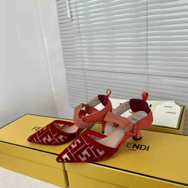 Fendi Women Colibri Red Micromesh Slingbacks with a Medium Heel (2)