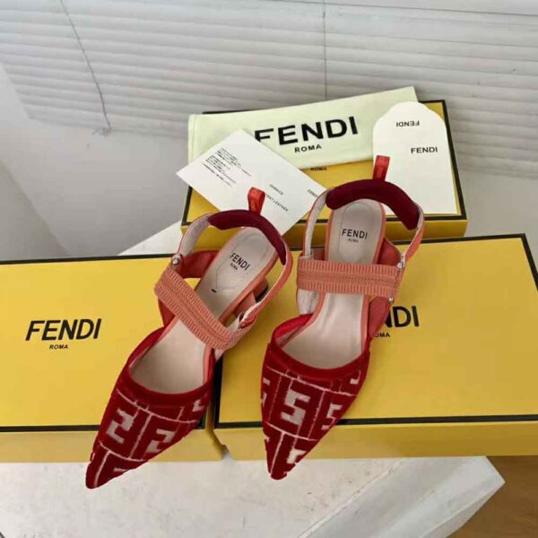 Fendi Women Colibri Red Micromesh Slingbacks with a Medium Heel (4)