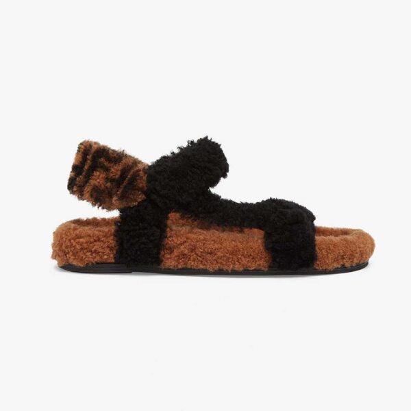 Fendi Women Feel Black Sheepskin Sandals (1)