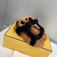 Fendi Women Feel Black Sheepskin Sandals (1)