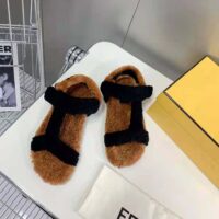 Fendi Women Feel Black Sheepskin Sandals (1)