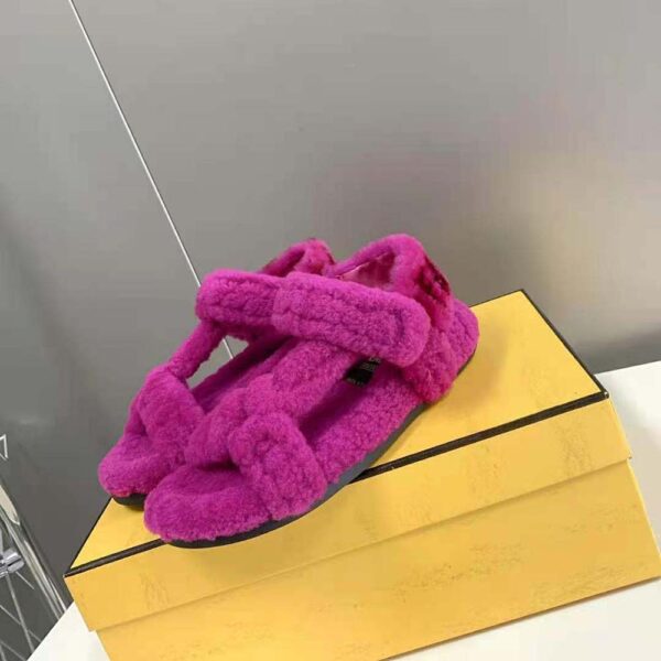 Fendi Women Feel Purple Sheepskin Sandals (9)