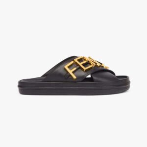 Fendi Women Fendigraphy Black Leather Slides