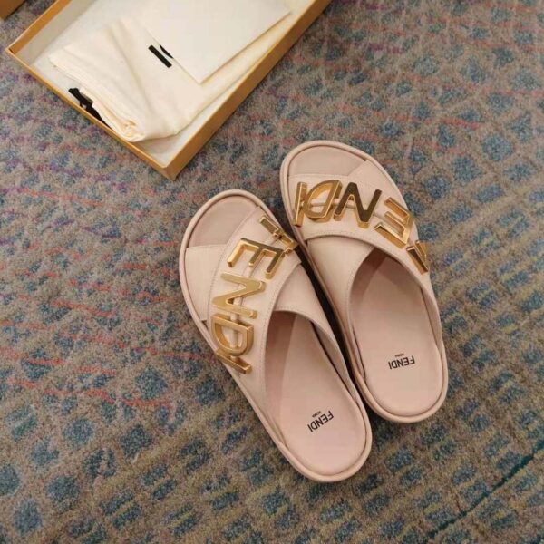 Fendi Women Fendigraphy Pink Leather Slides (3)