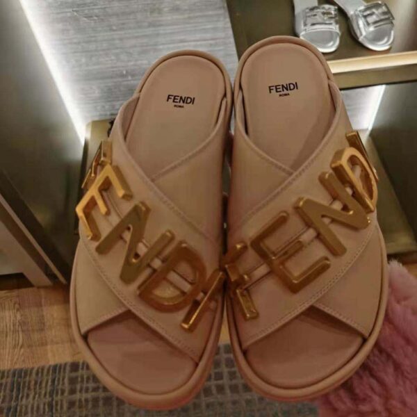 Fendi Women Fendigraphy Pink Leather Slides (6)