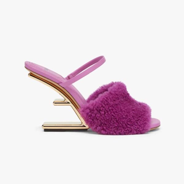 Fendi Women First Purple Sheepskin High-Heeled Sandals (1)