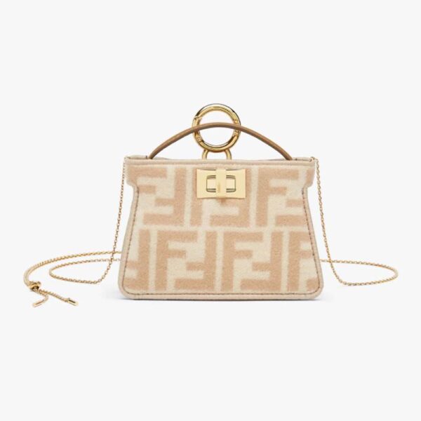 Fendi Women Nano Peekaboo Charm Beige Wool Charm-Pink (1)