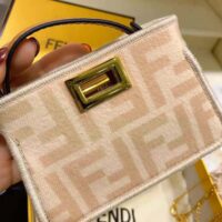 Fendi Women Nano Peekaboo Charm Beige Wool Charm-Pink (1)