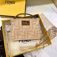 Fendi Women Nano Peekaboo Charm Beige Wool Charm-Pink (1)