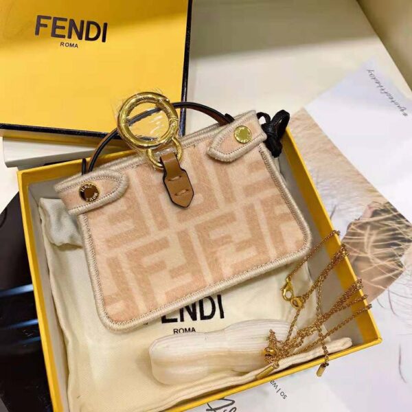 Fendi Women Nano Peekaboo Charm Beige Wool Charm-Pink (3)