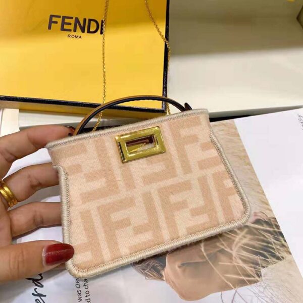 Fendi Women Nano Peekaboo Charm Beige Wool Charm-Pink (4)