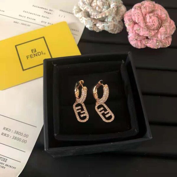 Fendi Women O Lock Earrings Gold-Colored Earrings in Bronze and Zircon (2)