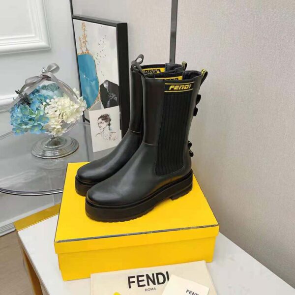 Fendi Women Promenades Black Leather Biker Boots (2)