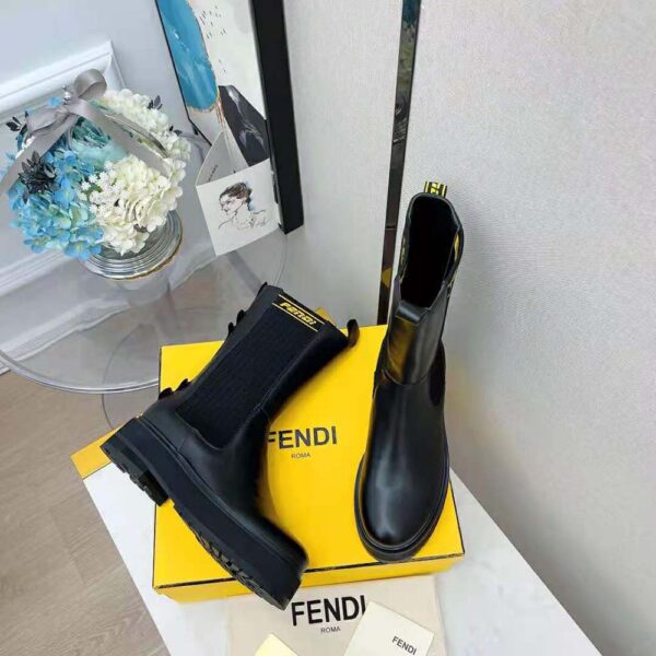 Fendi Women Promenades Black Leather Biker Boots (3)