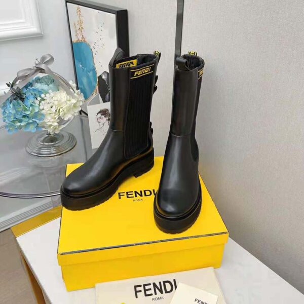 Fendi Women Promenades Black Leather Biker Boots (4)