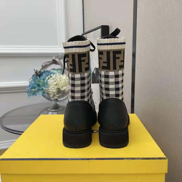 Fendi Women Rockoko Black Leather Biker Boots with Stretch Fabric (5)