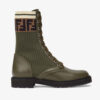 Fendi Women Rockoko Green Leather Biker Boots with Sstretch Fabric