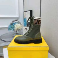 Fendi Women Rockoko Green Leather Biker Boots with Sstretch Fabric (1)