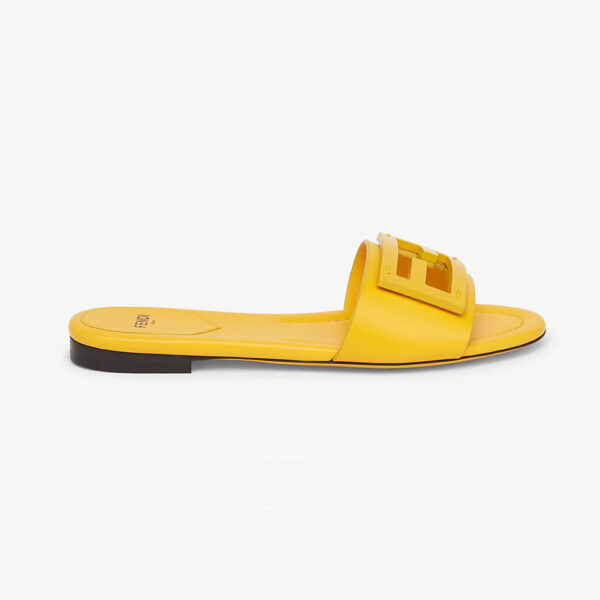 Fendi Women Signature Yellow Leather Slides in 0.4 inches Heel Height (1)